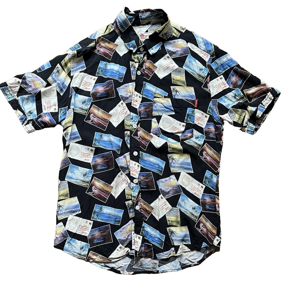 RSVLTS X Bob Ross Shirt Men's Small Hawaiian Postcards Button Up Short Sleeve